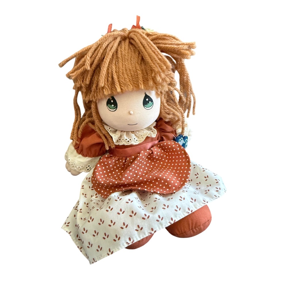 Vintage Applause Precious Moments Rag Doll Yarn Hair Rust Polka Dot Dress